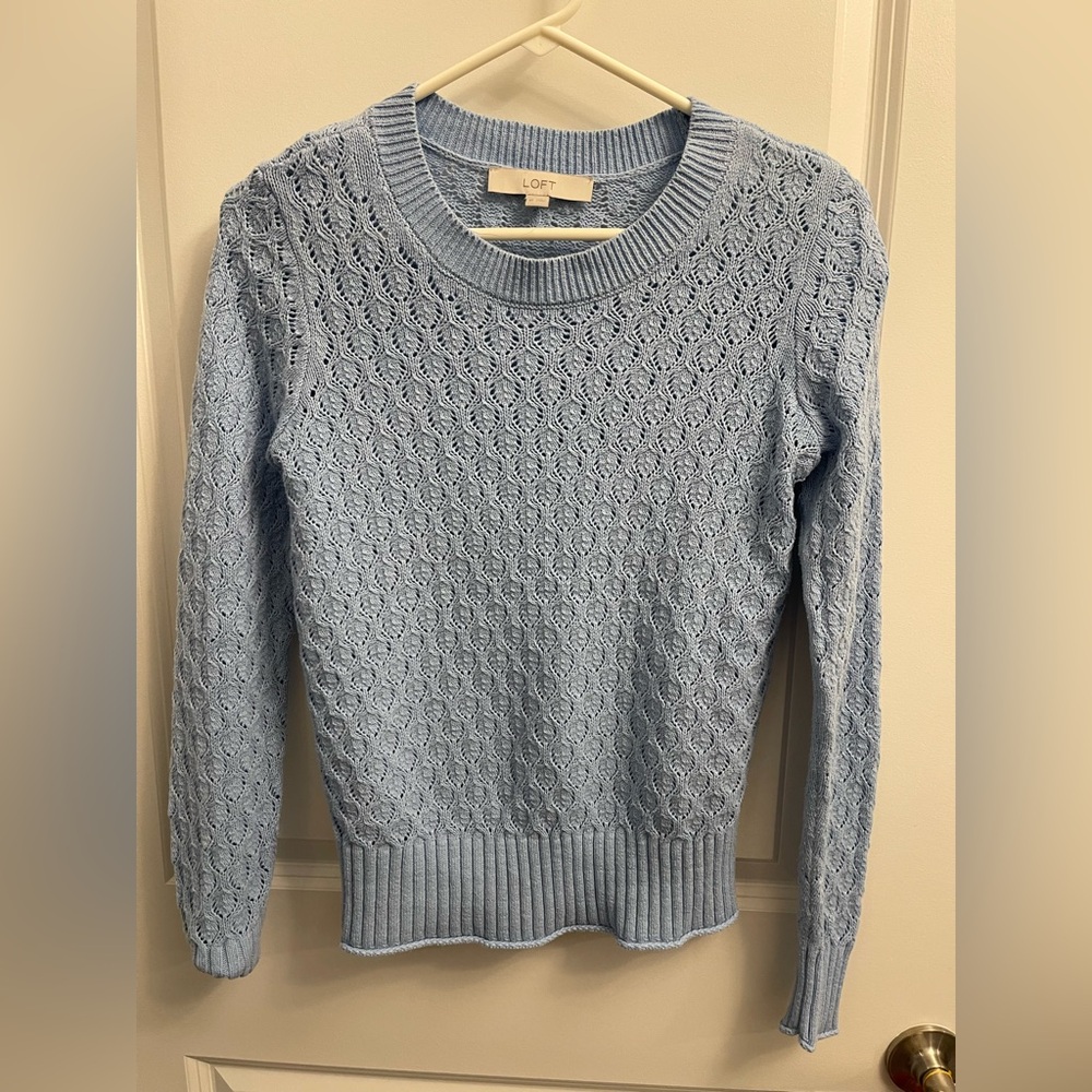 LOFT Light Blue Cable Knit Crew Neck Sweater - Extra Small
